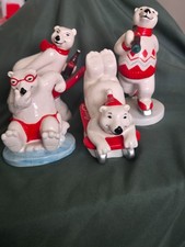 Vintage 90's Coca Cola Polar Bear ceramic figurines 4pc set picture