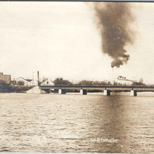 c1900s Waverly, IA Factory District Industrial RPPC Rail Bridge Smokestack Photo picture