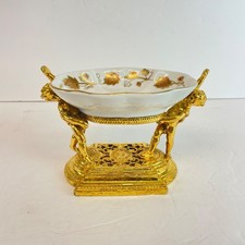 Stylebuilt Gild Ormolu Cherubs Pedestal Porcelain Soap Dish & Cup Regency Style picture
