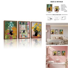 ZDMBCY Vintage Black Cat Wall Art Set 3, Van Gogh Sunflower & Monet Garden picture