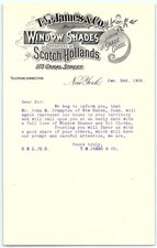 1906 T.M. James & Co. NYC Window Shades & Hollands Letter picture