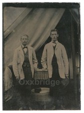 Two Handsome Men Twinning 1860 Overcoats Bowties Fashionable Gay? Tintype Photo picture
