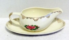 Vintage Paden City Pottery American Rose Gravy Boat With Plate picture