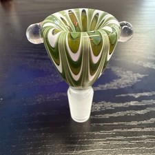 Clover Glass 14MM Slide Bowl For a Water Pipe Forest Green, Green, White Swirl picture