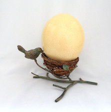 Genuine Ostrich Egg in Twig Nest Stand with Iron Bird picture