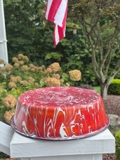 Antique RED & WHITE Swirl Graniteware Milk Pan 10-3/4 INCH picture