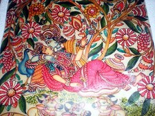 Radha Krishna God Hindu Rare Goat Leather Handicraft Art Paint Hanging India picture