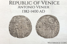 Republic of Venice Silver Grosso 1382-1400 AD - Christ Portrait, Doge & St. Mark picture