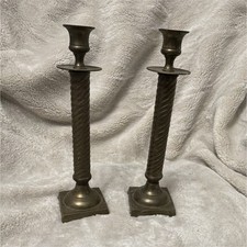 Silver Metal Twisted Square Column Taper Candle Holders Pair, Made in India picture