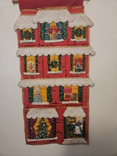 Vtg Felt Christmas Hand Made Wall Hanging Banner Sequins House Windows Bucilla ? picture