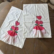 Set Of 2 VTG Southern Belle Appliqué Pillowcase Standard 26x19 Ruffle Trim Pink picture