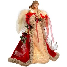 Kurt Adler Lighted Angel Christmas Tree Topper, 16in, Red & Ivory picture