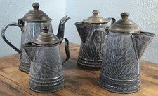 Vintage Gray Mottled Graniteware Coffee Pots Enamelware Collection - Set of 4 picture