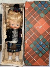 Vintage Scottish Girl Figurine Doll In Original Box 7” Scotland Souvineer 1950s picture