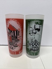 Vintage1962 Seattle Worlds Fair Frosted Glasses Century 21 Set of 2 MCM picture