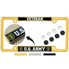 BestLicensePlateFrames US Army Veteran 4 Hole Metal - Gold, Qty 1 BLP-2525-7 picture