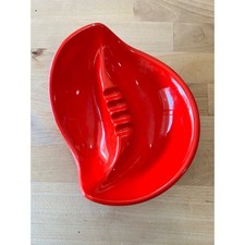 Vintage Arnels Red Ceramic Ashtray Mid Century Modern Leaf Shape Pottery picture