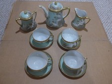 Vintage Noritake Jeweled Thick Gold Blue Teal Flying Geese Tea Service for 4 picture