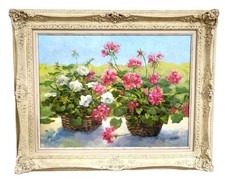 Vintage AMERICAN 20th C Framed OIL PAINTING Martha's Vineyard Flowers STILL LIFE picture