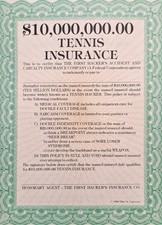 VTG 1990 MIKE ST. LAWRENCE TENNIS INSURANCE POLICY Blank Gag Gift Lot Of 5 *RARE picture