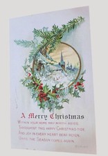 A Merry Christmas 1918 Antique Postcard With Stamps & Handwritten Message picture
