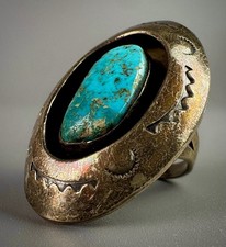 Large Vintage Old Pawn Navajo Sterling Silver Turquoise Shadowbox Ring 🤩 picture