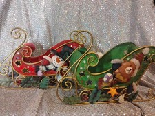 Pair of Vintage Metal Christmas Sleigh W/Snowman W/Teddy Bear 11