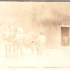 c1910s Horse Team Man Barn Farm Wagon Carriage RPPC Real Photo Postcard picture