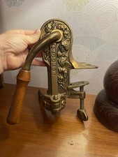 Vintage Bacchus Ornate Brass Wine Bottle Opener Table Vise Mount Corkscrew Italy picture