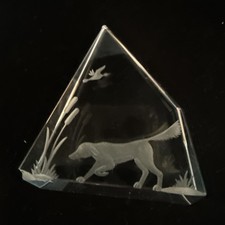 Etched 3D Glass Crystal Sculpture Hunting Dog Paperweight picture