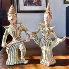 VINTAGE 1940S-50S MCM YONA LIPPIN SIAMESE/THAI MAN & WOMAN DANCE FIGURINES picture