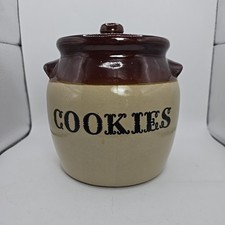 VTG Monmouth Illinois Maple Leaf USA Crock Cookie Jar Stoneware Brown Farmhouse picture