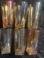 MARIGOLD CARNIVAL TUMBLER JUICE GLASSES (6) 4”. VINTAGE picture