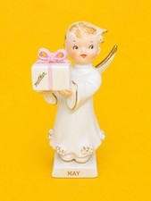 🥳 CUTE Vintage Birthday May Mothers Day Girl Angel Figurine Rare Kitsch picture