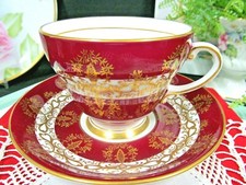 ROYAL GRAFTON tea cup and saucer maroon red & gold gilt pattern teacup fancy set picture