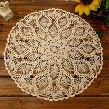 Table Placemats Crochet Doilies Lace Round Cotton Doily For Tables 20 Inch Beige picture