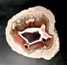Large Baker Ranch Thunderegg Red & White Banding Quartz Geode Fluorescent 4.5” picture