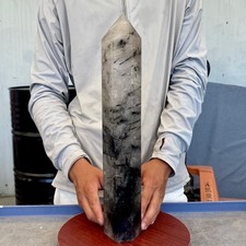 6.37LB Natural Black Tourmaline Included Quartz Obelisk Powerful Energy Healing picture
