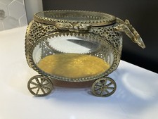 Antique French Style Ormolu & Beveled Glass Carriage Jewelry Box circa 1980 picture