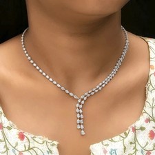 16.40Ct Pear Cut Diamond Bridal Lariat Necklace in 14K White Gold Over 16