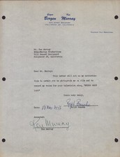RALPH J. BUNCHE - DOCUMENT SIGNED 11/18/1953 CO-SIGNED BY: KEN MURRAY picture