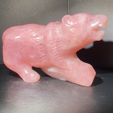 1970g Rare rose quartz bear hand carved Reiki Crystal decor heal gift 1pc picture