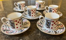 Tiffany Espresso Cup & Saucer Set Playing Cards Motif Great for Canasta, Bridge picture