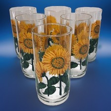 Set of 6 Vintage Libbey Greenbrier Sunflower Drinking Glasses 16 oz. No Chips picture