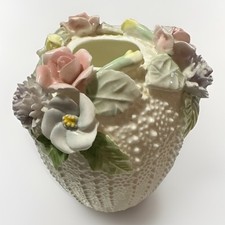 Vtg Jolie Fleurs Bone China Vase By Seymour Mann Sculptured Peonies Roses Violet picture