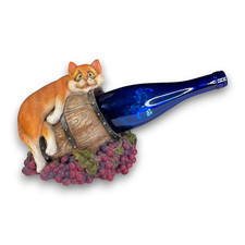 Vintage Resin Cat Wine Holder Caddy Planter w Grapes Barrel Garden Whimsical picture