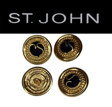 St John Knits Large (1 Inch) Gold Tone Black Enamel Logo Replacement Buttons picture
