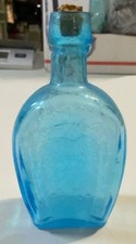T20229-Antique Vintage Aqua Blue Glass Medicine Bottle picture