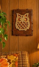 Vtg Owl Wall Hanging Wood Mid Century Modern Rustic Cabin Decor Retro 70's 8x6 picture