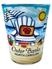 OUTER BANKS NORTH CAROLINA BEACH CHAIR IN AND OUT SHOT GLASS SHOTGLASS picture
